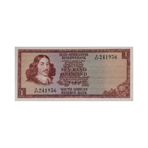 South African Reserve Bank One Rand Afr/Eng 1973 S/N: Z27/241936