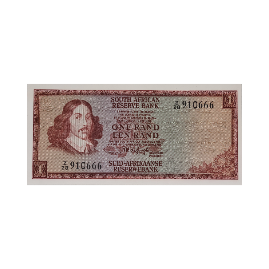 South African Reserve Bank One Rand Eng/Afr 1973 S/N: Z28/910666