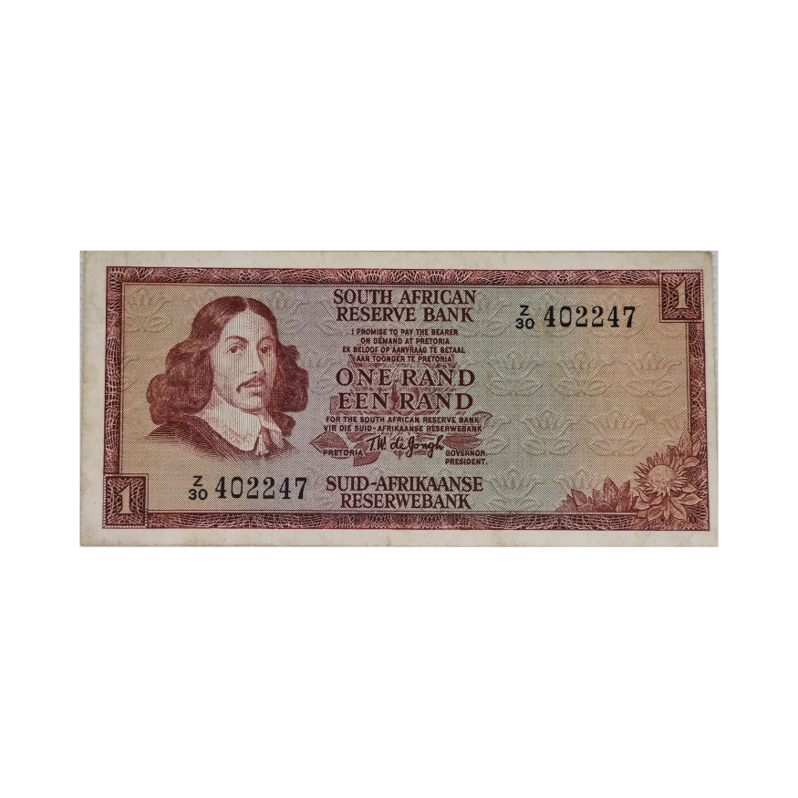 South African Reserve Bank One Rand Eng/Afr 1973 S/N: Z30/402247