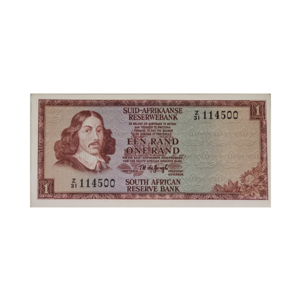 South African Reserve Bank One Rand Afr/Eng 1975 S/N: Z31/114500