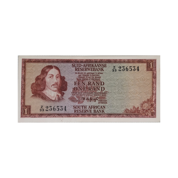 South African Reserve Bank One Rand Afr/Eng 1975 S/N: Z33/236534