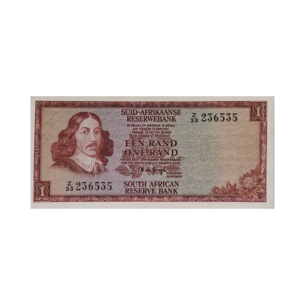South African Reserve Bank One Rand Afr/Eng 1975 S/N: Z33/236535