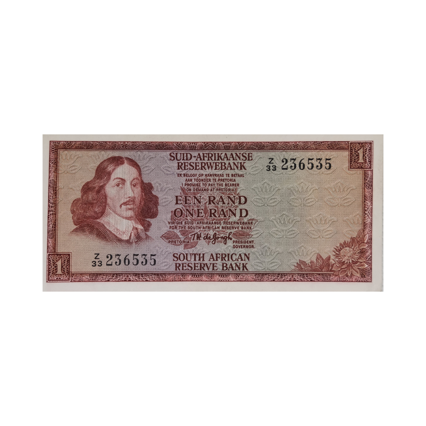 South African Reserve Bank One Rand Afr/Eng 1975 S/N: Z33/236535