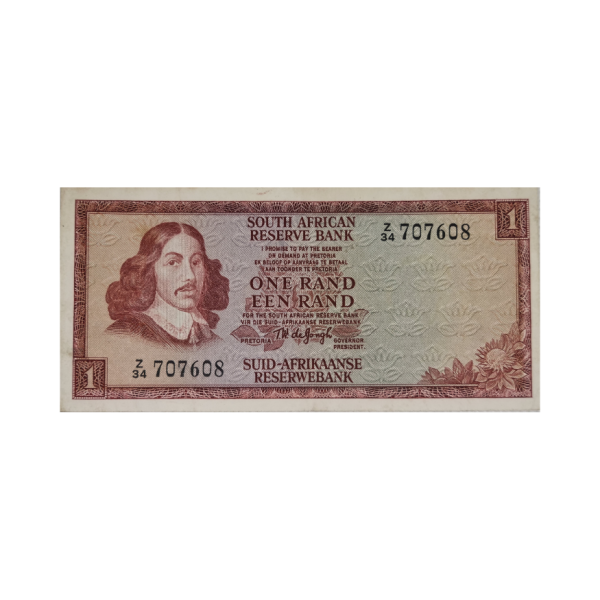 South African Reserve Bank One Rand Eng/Afr 1975 S/N: Z34/707608