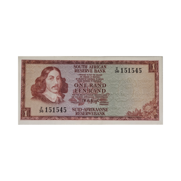 South African Reserve Bank One Rand Eng/Afr 1975 S/N: Z36/151545