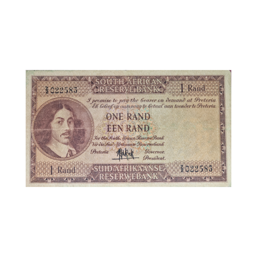 South African Reserve Bank One Rand 1961 Eng/Afr S/N: Z2/022583