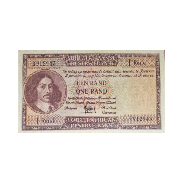 South African Reserve Bank One Rand 1961 Afr/Eng S/N: A3/912943