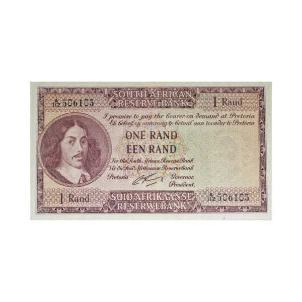 South African Reserve Bank One Rand 1962 Eng/Afr S/N: A112/506103