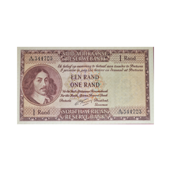 South African Reserve Bank One Rand 1962 Afr/Eng S/N: A119/344703