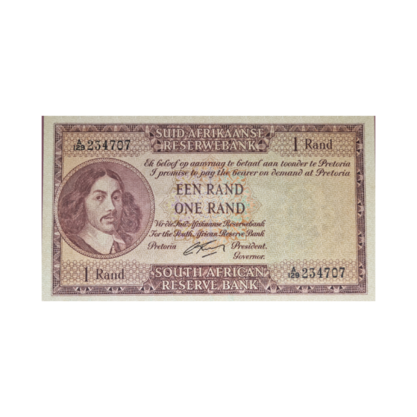 South African Reserve Bank One Rand 1962 Afr/Eng S/N: A129/234707