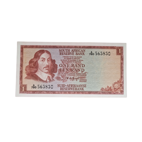 South African Reserve Bank One Rand 1972 Eng/Afr S/N: A780/563830