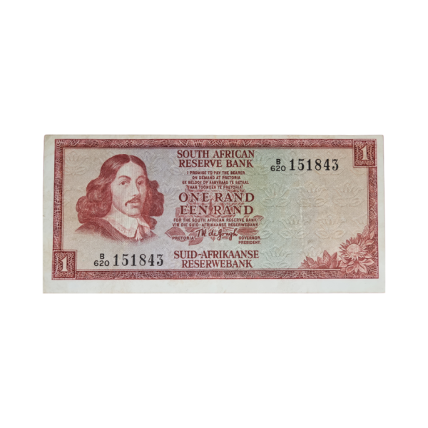 South African Reserve Bank One Rand 1975 Eng/Afr S/N: B620/151843