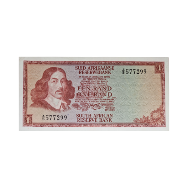 South African Reserve Bank One Rand 1966 Afr/Eng S/N: A5/577299