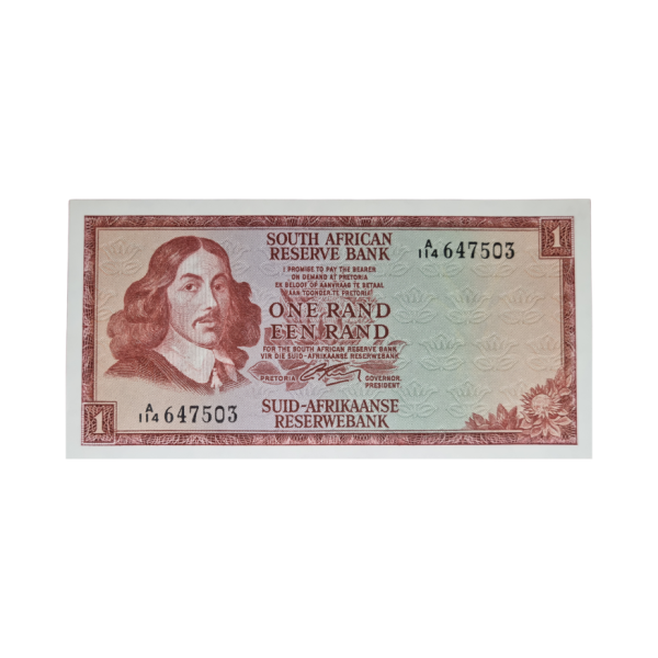 South African Reserve Bank One Rand 1966 Eng/Afr S/N: A114/647503