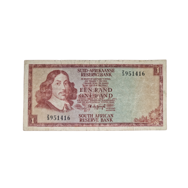South African Reserve Bank One Rand 1967 Afr/Eng S/N: Z3/951416