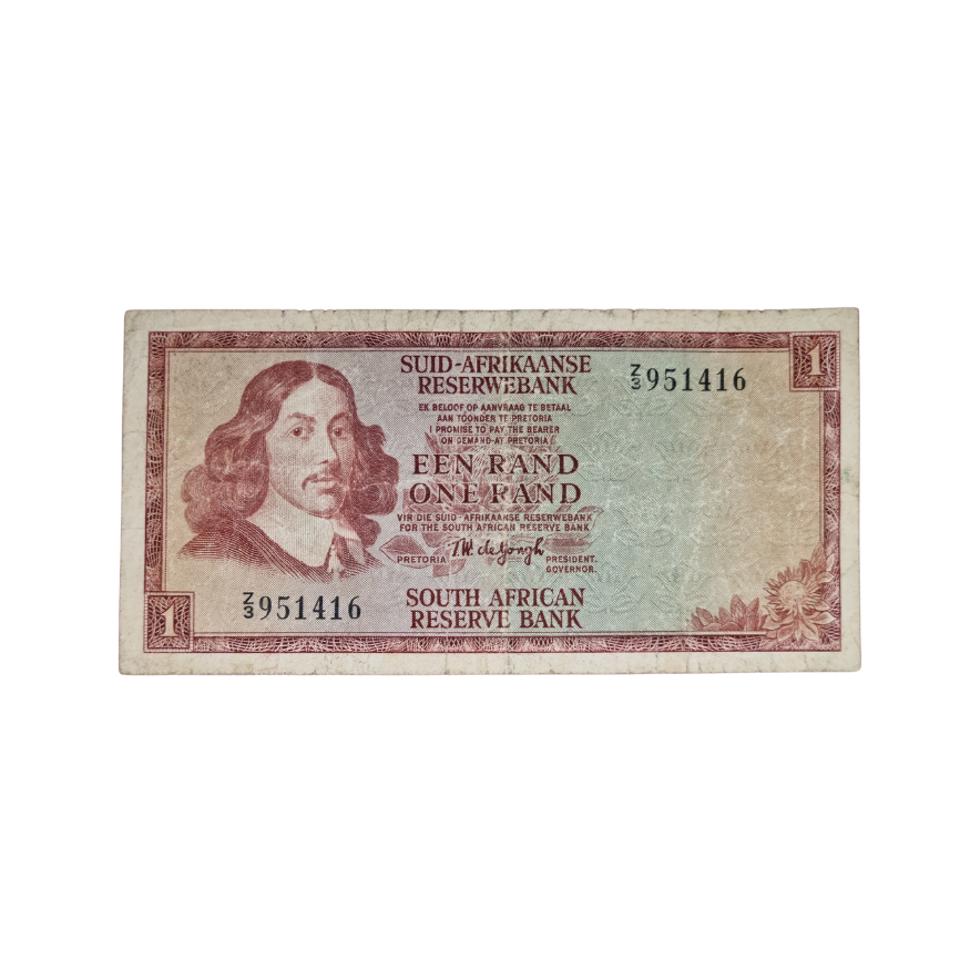 South African Reserve Bank One Rand 1967 Afr/Eng S/N: Z3/951416