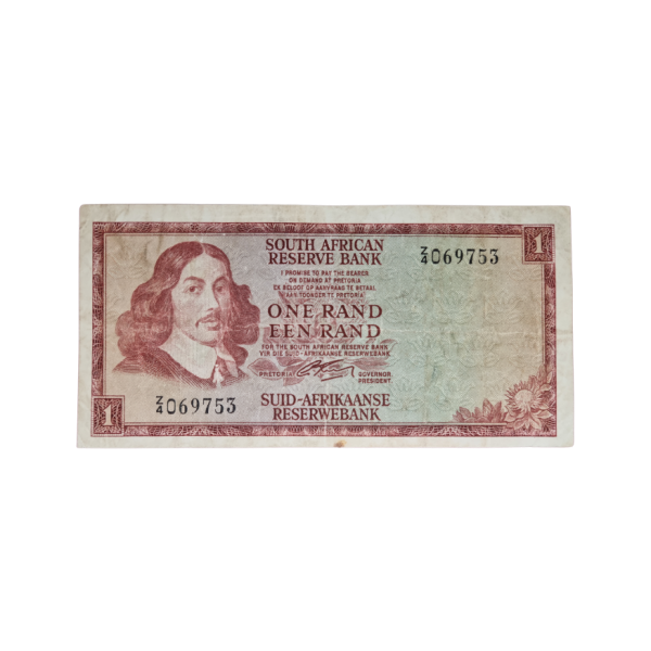 South African Reserve Bank One Rand 1966 Eng/Afr S/N: Z4/069753