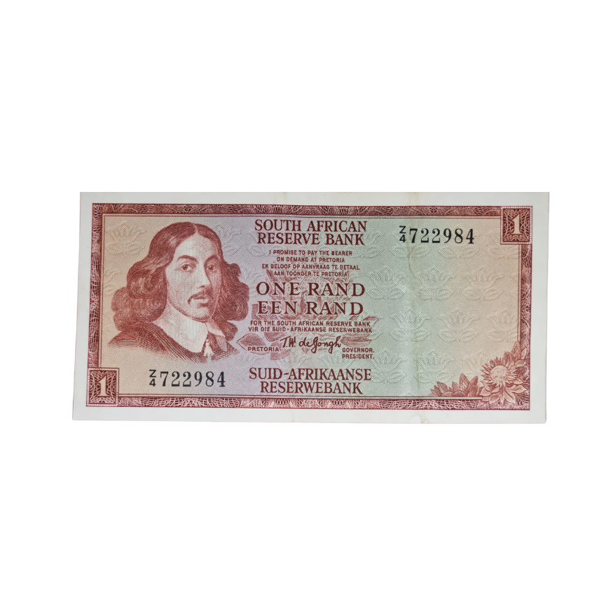 South African Reserve Bank One Rand 1967 Eng/Afr S/N: Z4/722984