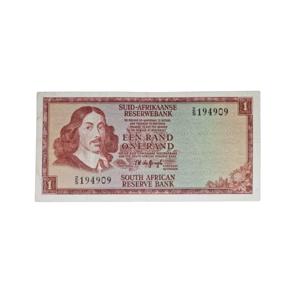 South African Reserve Bank One Rand 1967 Afr/Eng S/N: Z5/194909