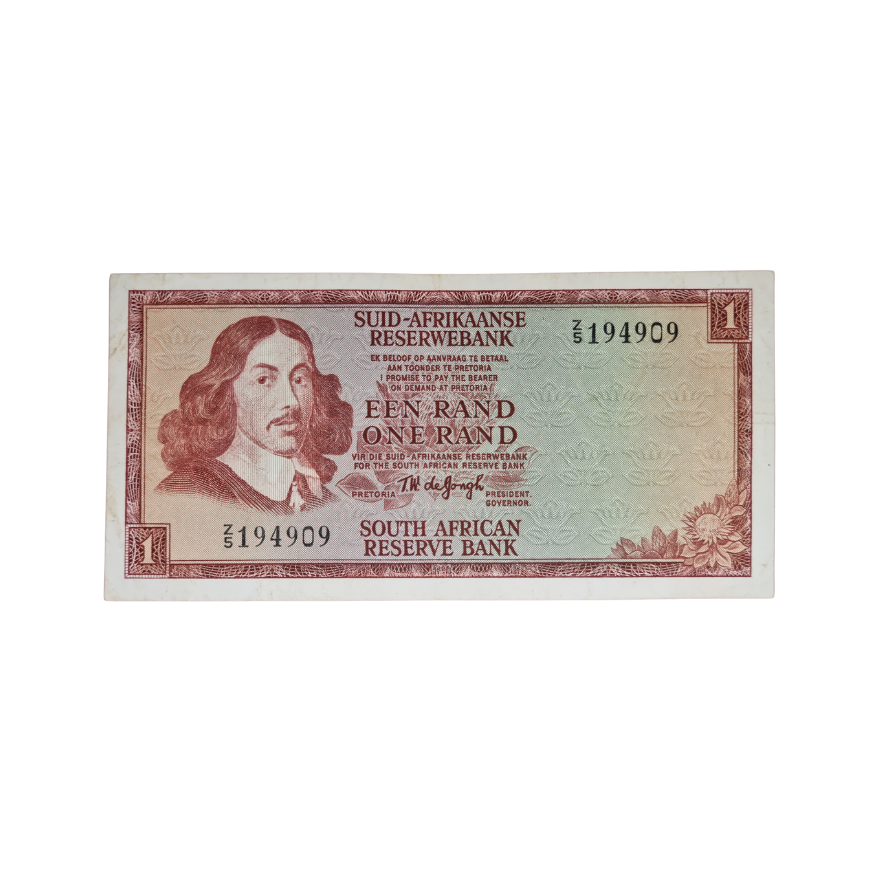 South African Reserve Bank One Rand 1967 Afr/Eng S/N: Z5/194909