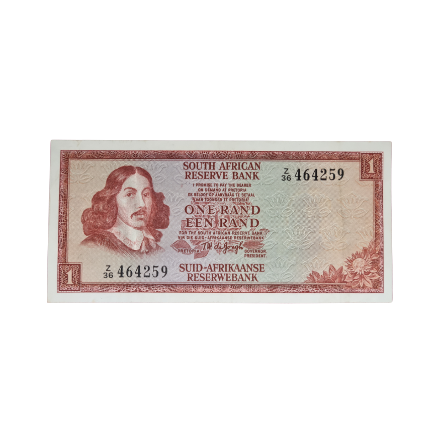 South African Reserve Bank One Rand 1975 Eng/Afr S/N: Z36/464259