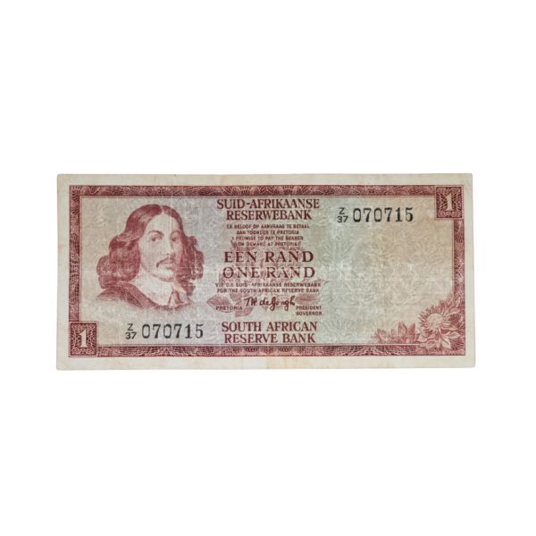 South African Reserve Bank One Rand 1975 Afr/Eng S/N: Z37/070715