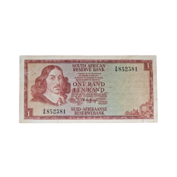 South African Reserve Bank One Rand 1972 Eng/Afr S/N: Z6/852381