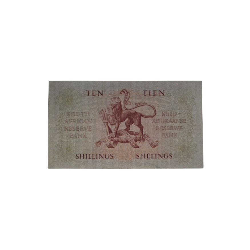 Suid-Afrikaanse Reserwe Bank Tien Sjielings Afr/Eng 9/9/1958 S/N: A161/538248 - Image 2