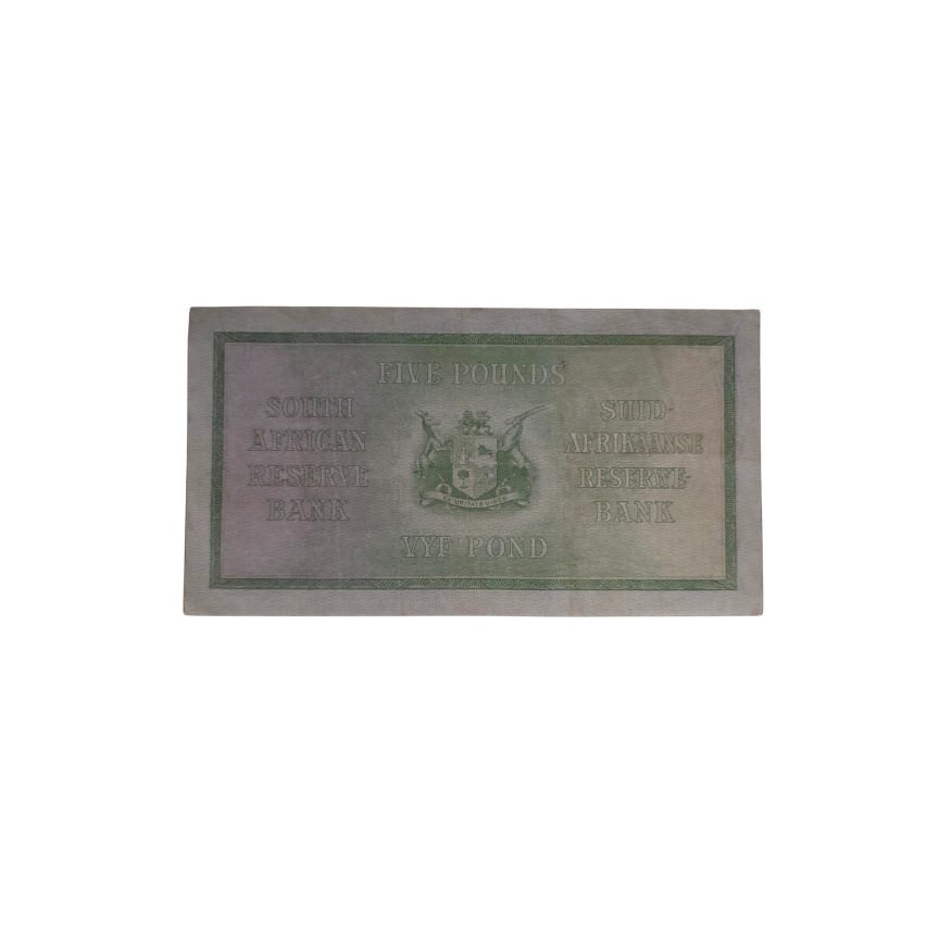South African Reserve Bank Five Pounds Eng/Afr 8/4/1947 S/N: B29/307206 - Image 2