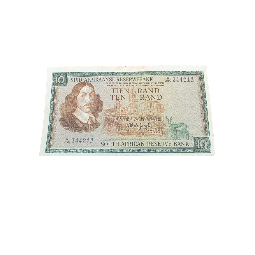 Suid-Afrikaanse Reserwe Bank Tien Rand - Springbok Afr/Eng 1967 Error: obverse and reverse on same side S/N: C250/344212