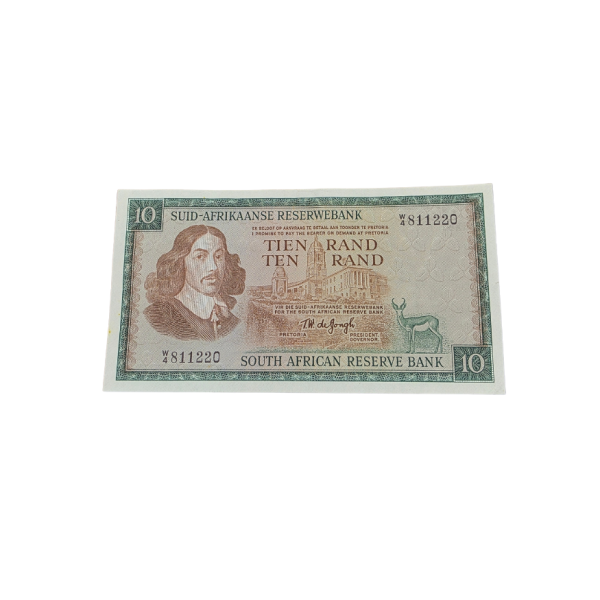 Suid-Afrikaanse Reserwe Bank Tien Rand Afr/Eng UNC 1967 S/N: W4/811220