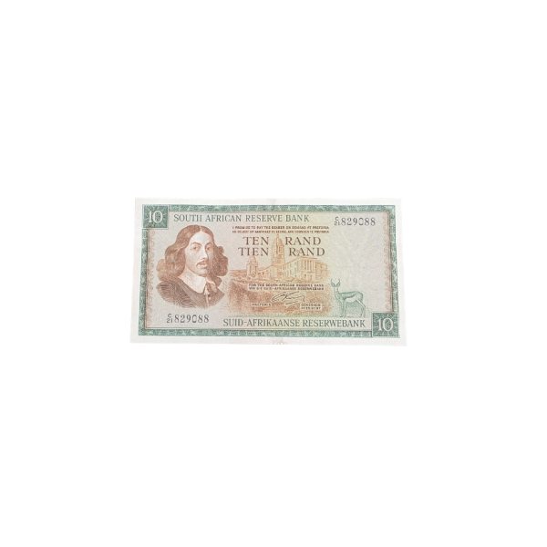 South African Reserve Bank Ten Rand- Springbok Watermark Eng/Afr 1966 S/N: C21/829088