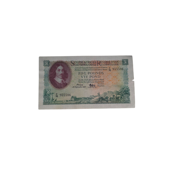 South African Reserve Bank Five Pounds Eng/Afr 14/9/1951 S/N: C16/935586