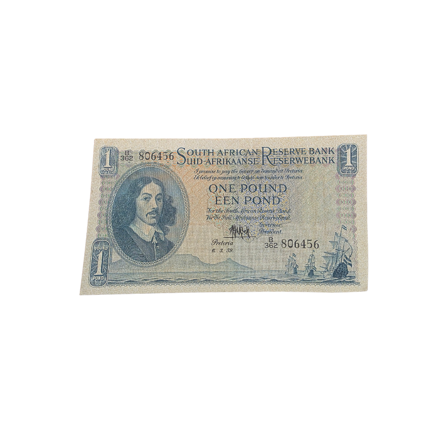 South African Reserve Bank One Pound Eng/Afr 6/3/1959 S/N: B362/806456