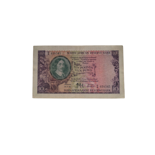 South African Reserve Bank Ten Pounds Eng/ Afr 19/11/1958 S/N: D4/416343