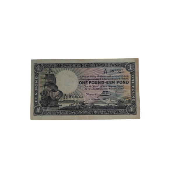 South African Reserve Bank One Pound Eng/Afr 12/9/1940 S/N: A99/893523