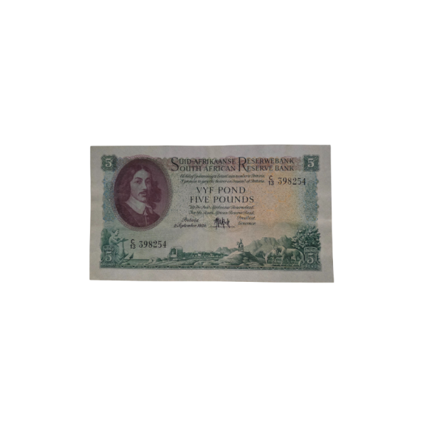 Suid-Afrikaanse Reserwe Bank Vyf Pond Afr/Eng 2/9/1950 S/N: C13/398254