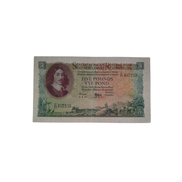 South African Reserve Bank Five Pounds Eng/Afr 11/3/1959 S/N: C71:457253