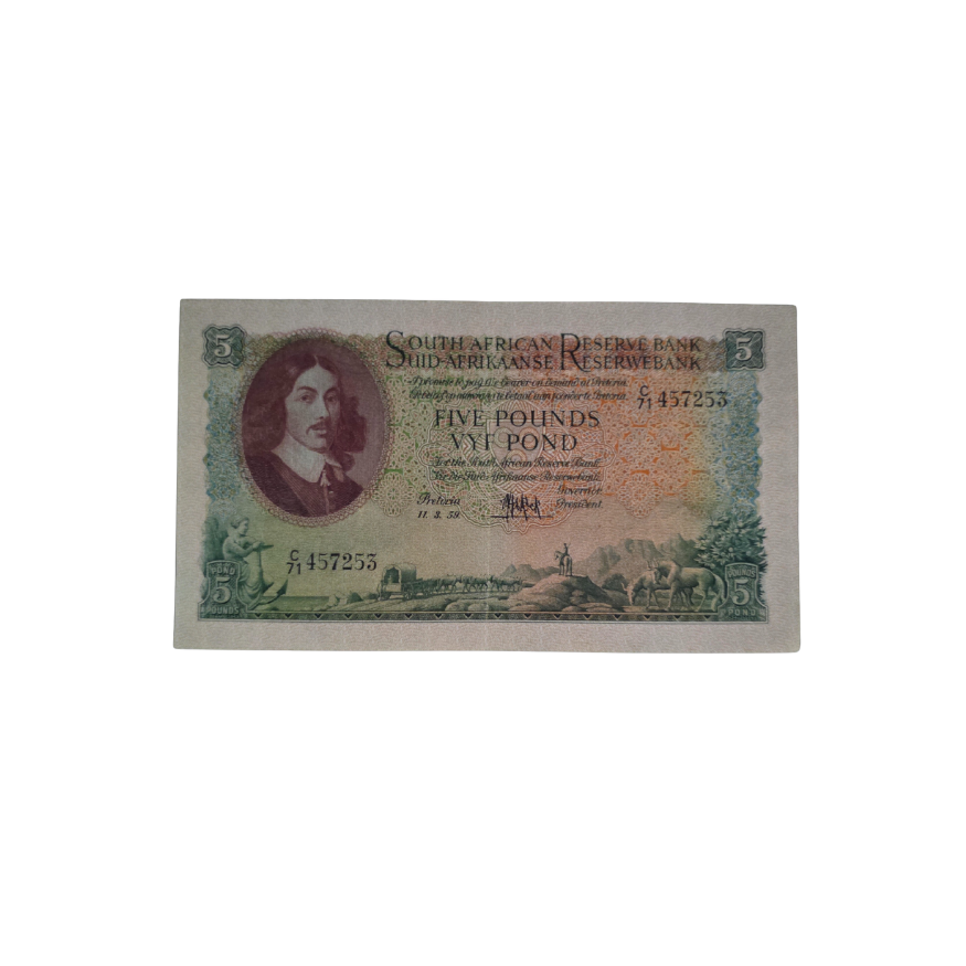 South African Reserve Bank Five Pounds Eng/Afr 11/3/1959 S/N: C71:457253