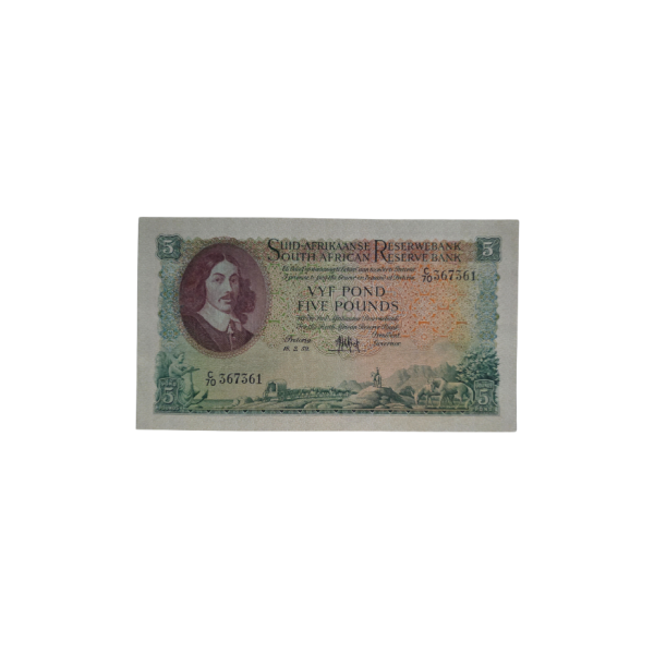 Suid-Afrikaanse Reserwe Bank Vyf Pond Afr/Eng 18/2/1959 S/N: C70/367361