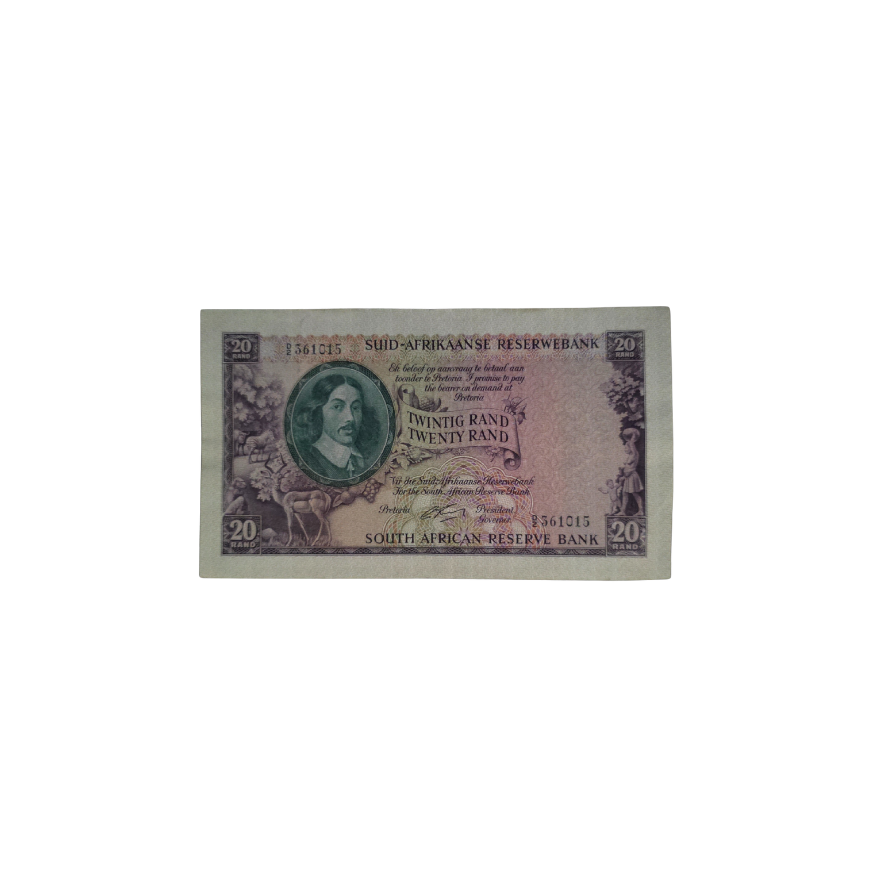 Suid-Afrikaanse Reserwe Bank Twintig Rand Afr/Eng 1962 S/N: D2/361015