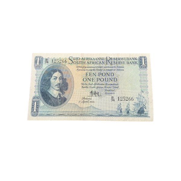 Suid-Afrikaanse Reserwe Bank Een Pond Afr/Eng 11/4/1951 S/N: B74/125266