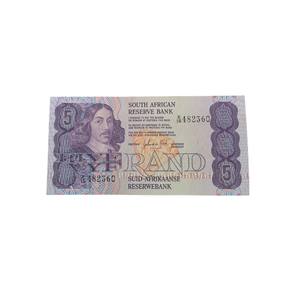 South African Reserve Bank Five Rand Eng/Afr 1984 UNC S/N: X15/482360