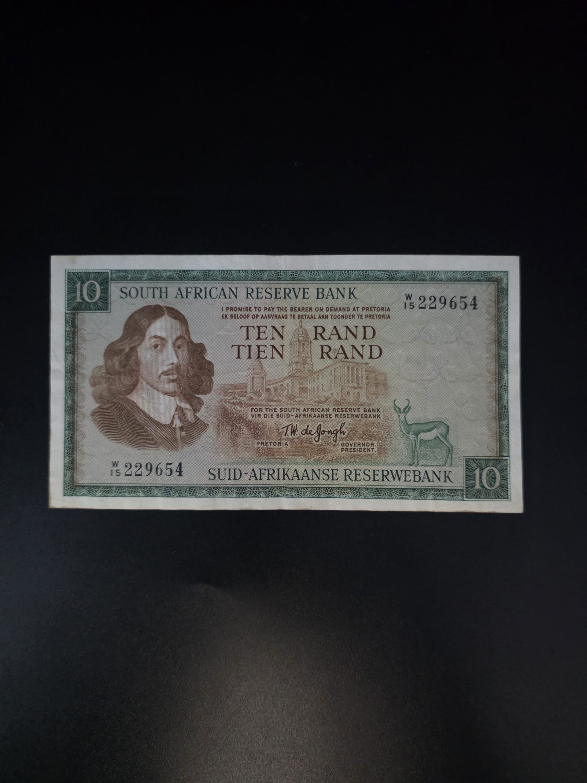 South African Reserve Bank Ten Rand 1976 Eng/Afr S/N: W15/229654 Hern: 523