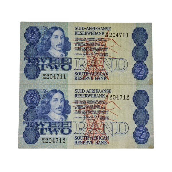 South African Reserve Bank Two Rand 1981 Afr/Eng S/N W14/20471 - 20472 in sequence