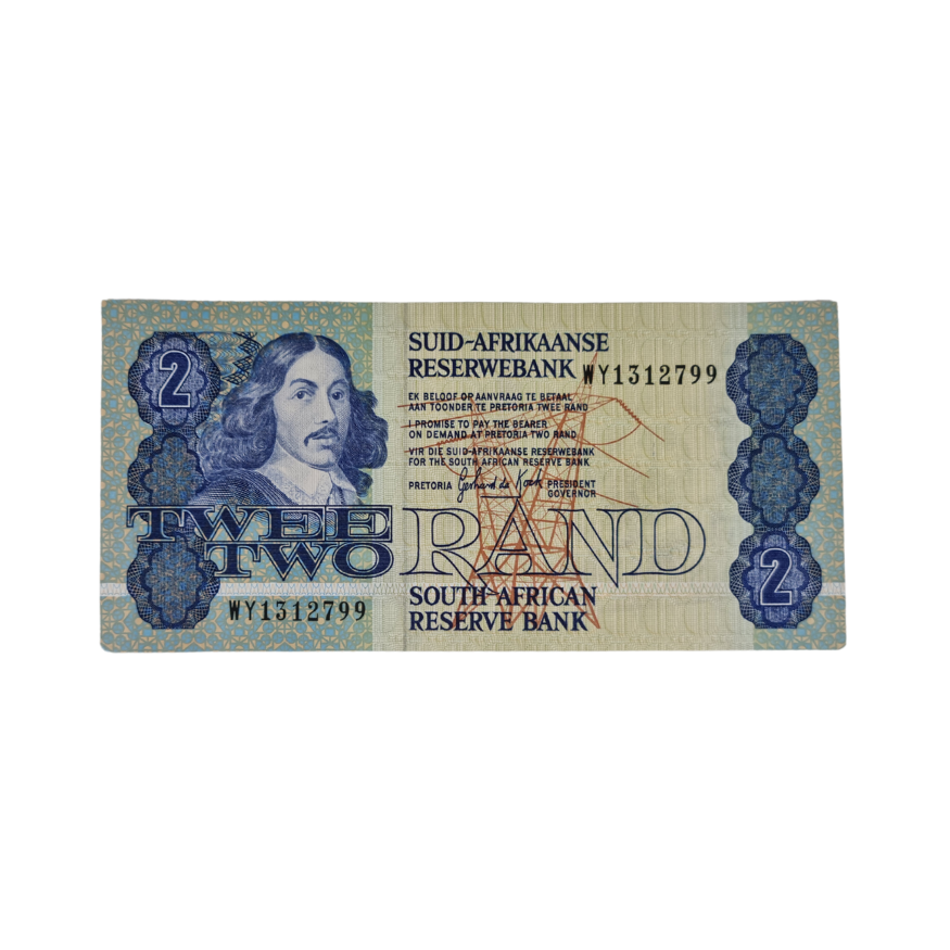 South African Reserve Bank Two Rand 1990 Afr/Eng S/N: WY1312799