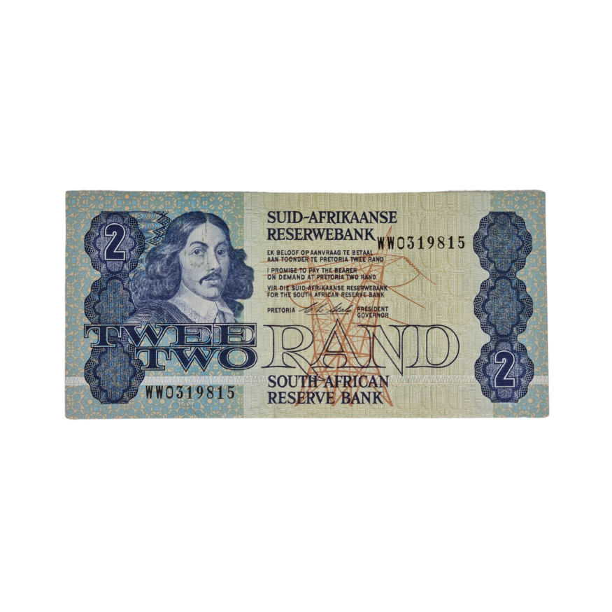 South African Reserve Bank Two Rand 1990 Afr/Eng S/N: WW0319815