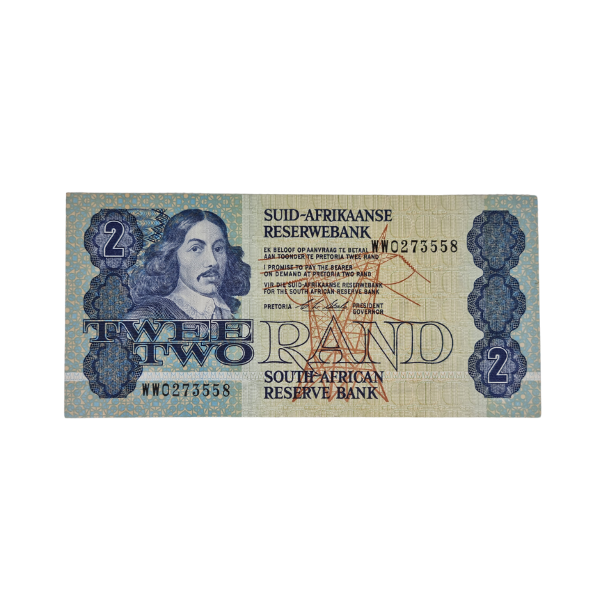 South African Reserve Bank Two Rand 1990 Afr/Eng S/N: WW0273558