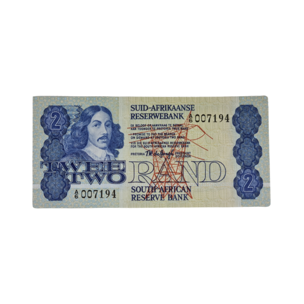 South African Reserve Bank Two Rand 1978 Afr/Eng S/N: A6/007194