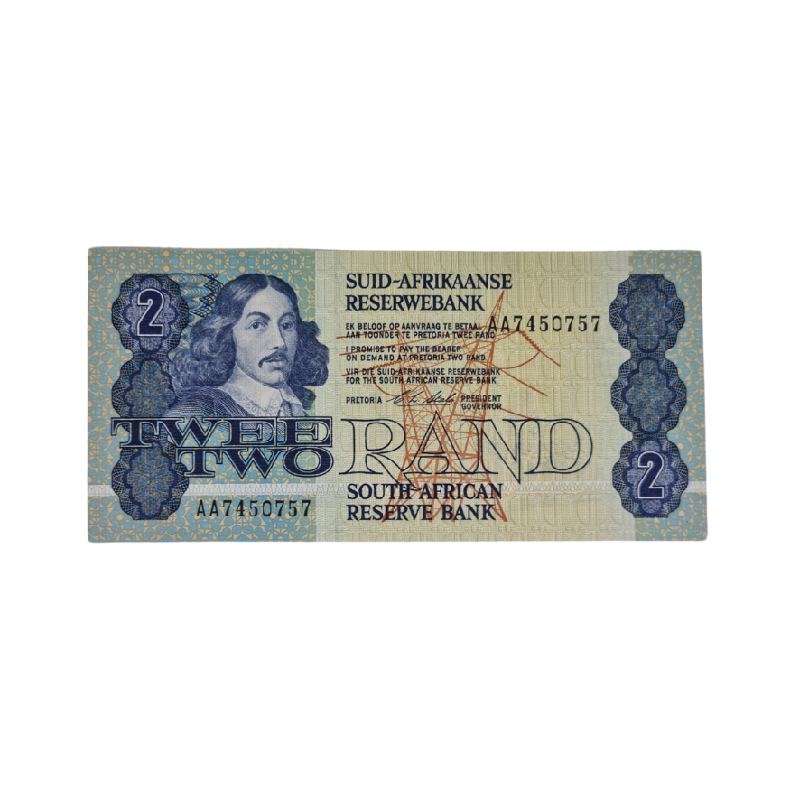 South African Reserve Bank Two Rand 1990 Afr/Eng S/N: AA7450757